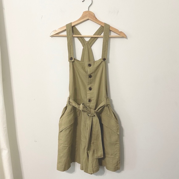 NWT UO Boho Linen Button-Front Shortall Overall - Picture 4 of 14